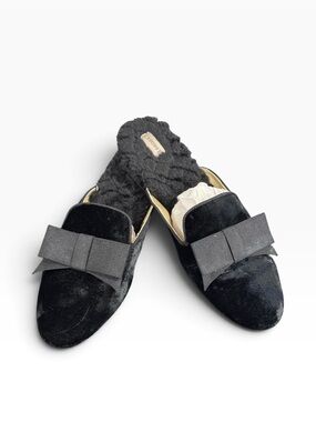 Birdies Black Velvet Bow Slip-On Women’s Mules